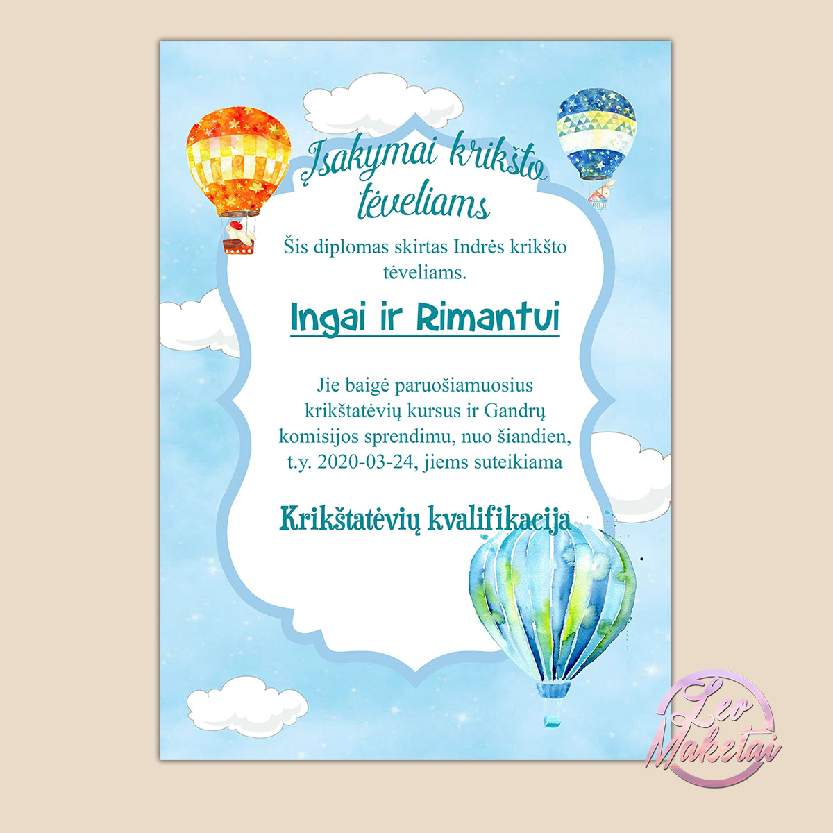 Krikštynų diplomai 0002 Krikštynų diplomas