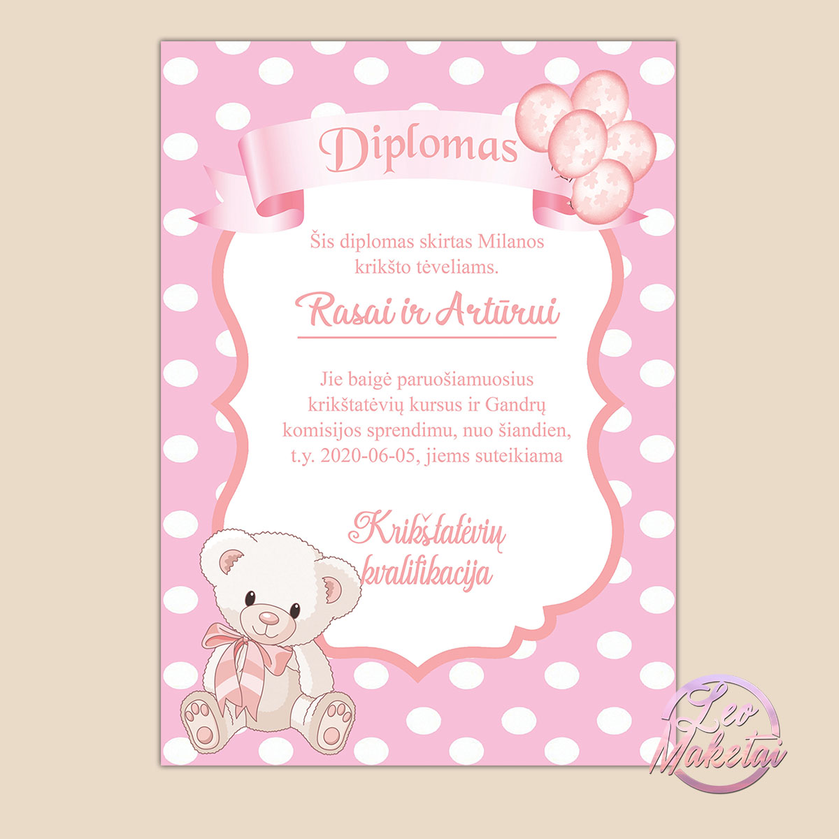 Krikštynų diplomai 0007 Krikštynų diplomas