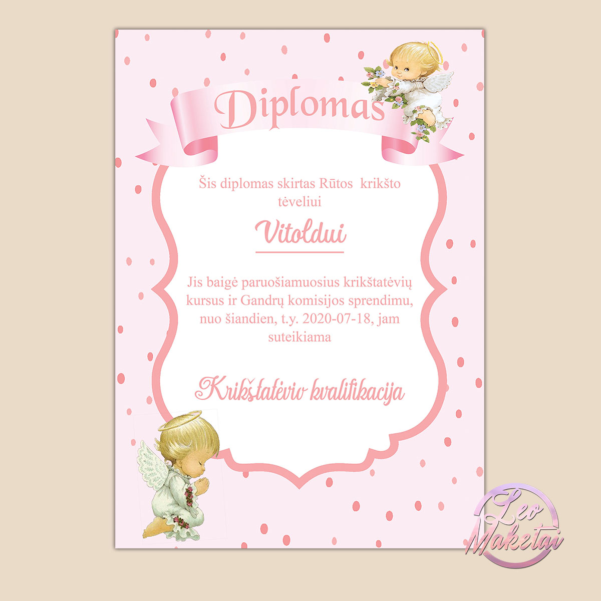Krikštynų diplomai 0009 Krikštynų diplomas
